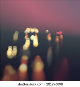 highway abstract background with car lights points and sunset colour sky. Bokeh effect, blur, gradient illustration - EPS