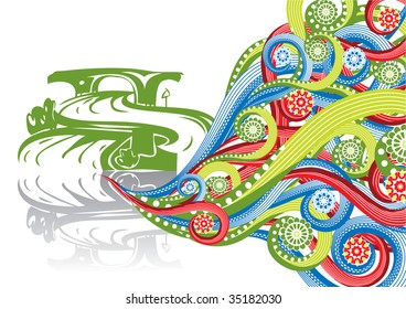 Highway in abstract collage. Format A4. Vector illustration. Isolated groups and layers. Global colors.