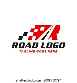 highway asphalt illustration logo design with letter R