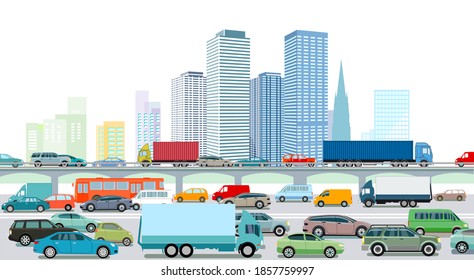 Highway with a big city illustration