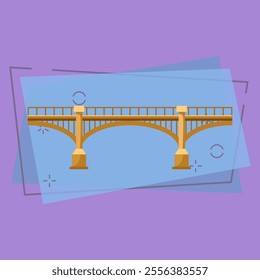 Highway bridge vector illustration. River, railway, city. Bridges concept. Vector illustration can be used for topics like architecture, travel, transportation