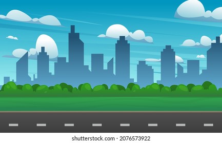 Highway in the city with buildings and blue sky