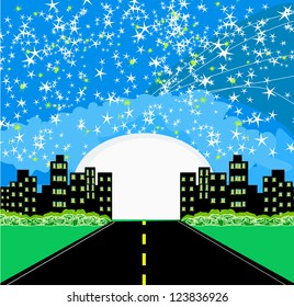  Highway to city with large moon
