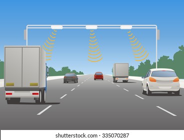 Highway communication system and vehicles, vector illustration