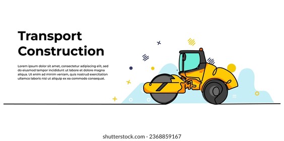 Highway compaction vehicle vector illustration. Modern banner in continuous line style design.