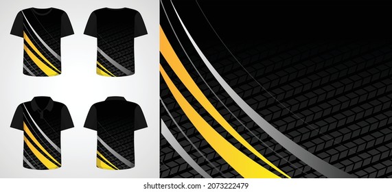 Ilustración vectorial textil de concepto de autopista. Diseño de plantilla colorido para camisetas o camisas de cuello. Uniforme deportivo con modelo frontal y posterior. 