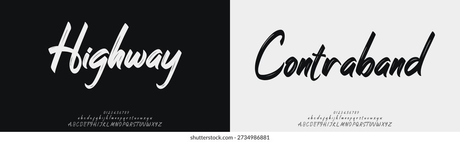 Highway Contraband, Script elegant alphabet beauty logo font. Classic beautiful Modern luxury Serif Letter Minimal Fashion. Typography decoration logotype fonts, wedding, logos. vector illustration

