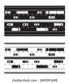 Carretera con diferentes tipos de vehículos de carretera - ilustración vectorial