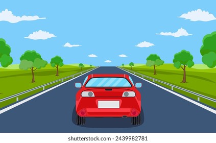 highway drive with beautiful landscape. Travel road car view. Road with car. highway with panoramic views vector illustration in flat design