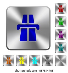 Highway engraved icons on rounded square glossy steel buttons