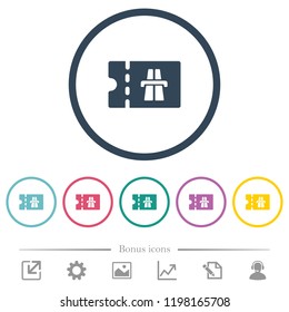 Highway fee discount coupon flat color icons in round outlines. 6 bonus icons included.