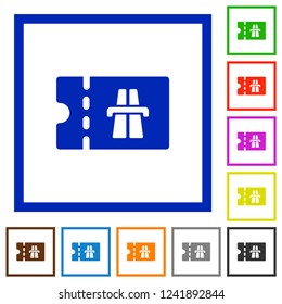 Highway fee discount coupon flat color icons in square frames on white background
