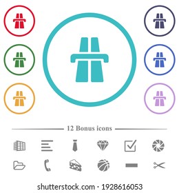 Highway flat color icons in circle shape outlines. 12 bonus icons included.
