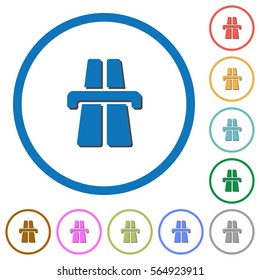 Highway flat color vector icons with shadows in round outlines on white background