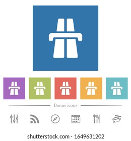 Highway flat white icons in square backgrounds. 6 bonus icons included.
