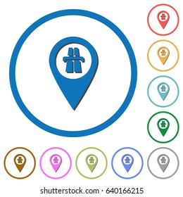 Highway GPS map location flat color vector icons with shadows in round outlines on white background