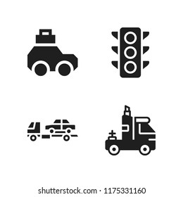 highway icon. 4 highway vector icons set. traffic light, tow truck and car icons for web and design about highway theme