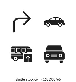 highway icon. 4 highway vector icons set. bus, car and turn right icons for web and design about highway theme