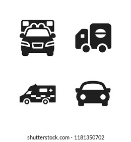 highway icon. 4 highway vector icons set. sports car, ambulance and delivery truck icons for web and design about highway theme
