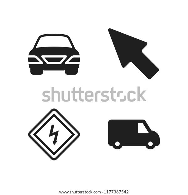 highway icon. 4 highway vector icons set. warning\
sign, car and up right black arrow icons for web and design about\
highway theme