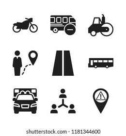 highway icon. 9 highway vector icons set. ambulance, warning sign pin and road roller icons for web and design about highway theme