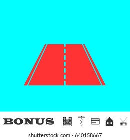 Highway icon flat. Red pictogram on blue background. Vector illustration symbol and bonus buttons Music center, corkscrew, credit card, house, drum