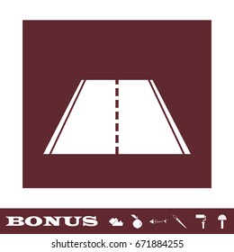 Highway icon flat. White pictogram on brown background. Vector illustration symbol and bonus icons