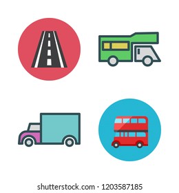 highway icon set. vector set about bus, cargo truck, road and trailer icons set.