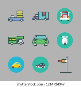 highway icon set. vector set about cargo truck, car, trailer and truck icons set.