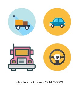 highway icon set. vector set about steering wheel, transportation, truck and car icons set.