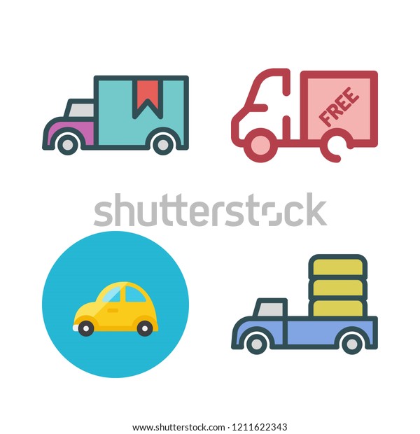 highway icon set. vector set about truck, car and\
cargo truck icons set.