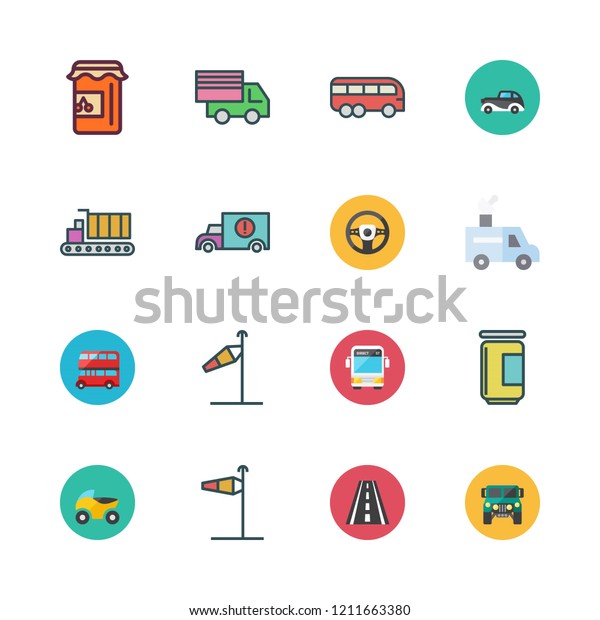 highway icon set. vector set about jam, road, cargo\
truck and bus icons\
set.