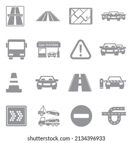 Highway Icons. Gray Flat Design. Vector Illustration.