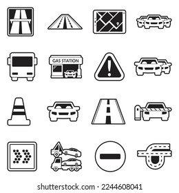 Highway Icons. Line With Fill Design. Vector Illustration.