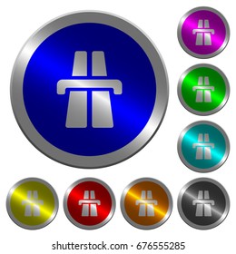 Highway icons on round luminous coin-like color steel buttons