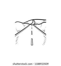 Highway and landscape hand drawn outline doodle icon. Avenue and road, destination and travel concept. Vector sketch illustration for print, web, mobile and infographics on white background.