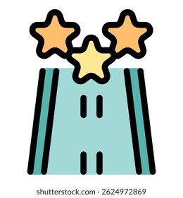 Highway leading to three stars, symbolizing the concept of reputation and achieving a high rating