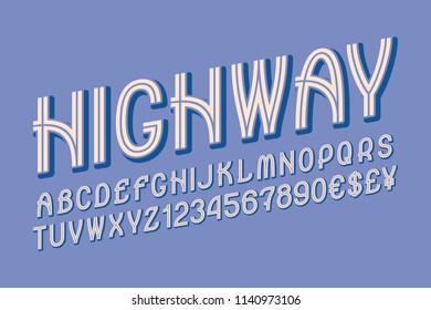 Highway letters with numbers and currency signs. Isolated english alphabet.