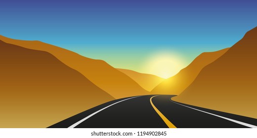 highway mountain road at sunrise autumn landscape vector illustration EPS10