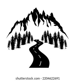 Highway in mountains icon vector set. Forest road illustration sign collection. Travel symbol. Trip logo.