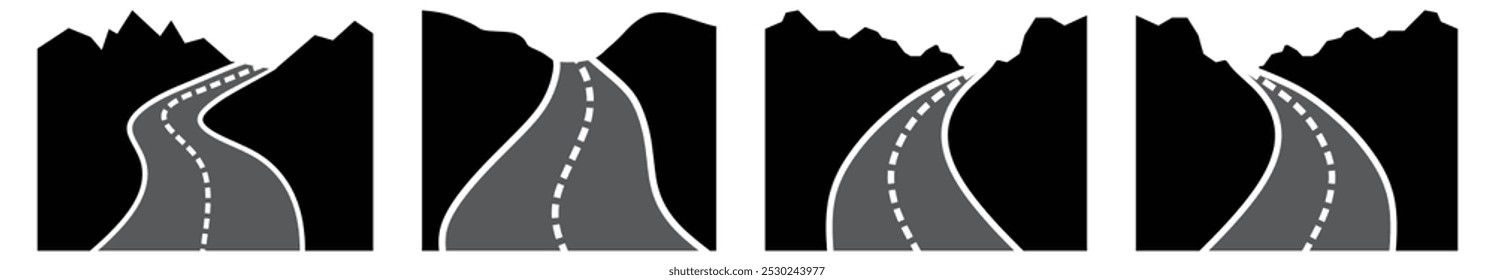 Conjunto de Vectores de íconos de autopista en montañas.