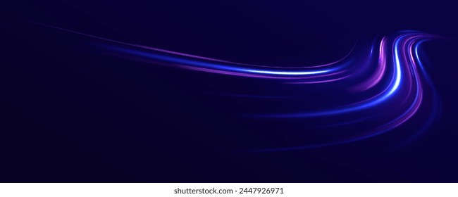 Autopista en la noche. Fondo de Vector de efecto de luz de neón azul Abstractas. Conexión de datos de fondo de tecnología de líneas de velocidad de luz coloridas.	
