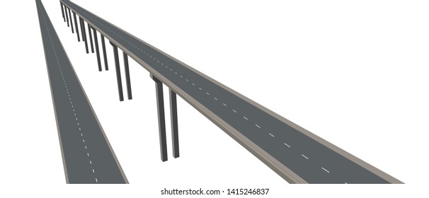 Highway on supports. 3d Vector illustration. Isolated on white background.