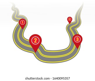 Highway or highway on a white background with markings and geodata points. Vector. EPS 10