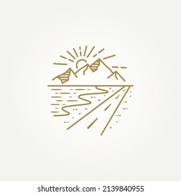 highway one with beach and mountain views line art template vector illustration design