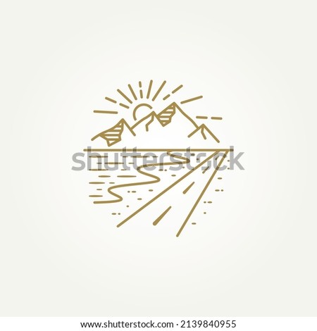 highway one with beach and mountain views line art template vector illustration design