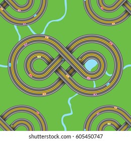 Highway Race Sport Car Track - Celtic Cross Infinity Sign Shape Ornament - Vector Illustration
