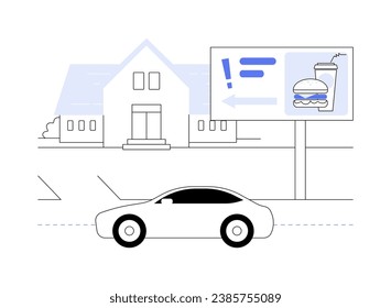 Highway rest area abstract concept vector illustration. Highway restaurant banner, motorway area to eat, cafe for drivers and passengers, personal transport services abstract metaphor.