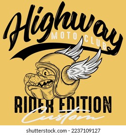 Highway Rider Edition Portrait of a dog in retro motorcyclist helmet. Vector illustration.