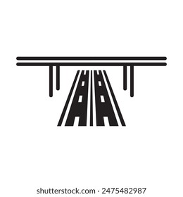 Highway road and bridge icon, black line art on white background design.